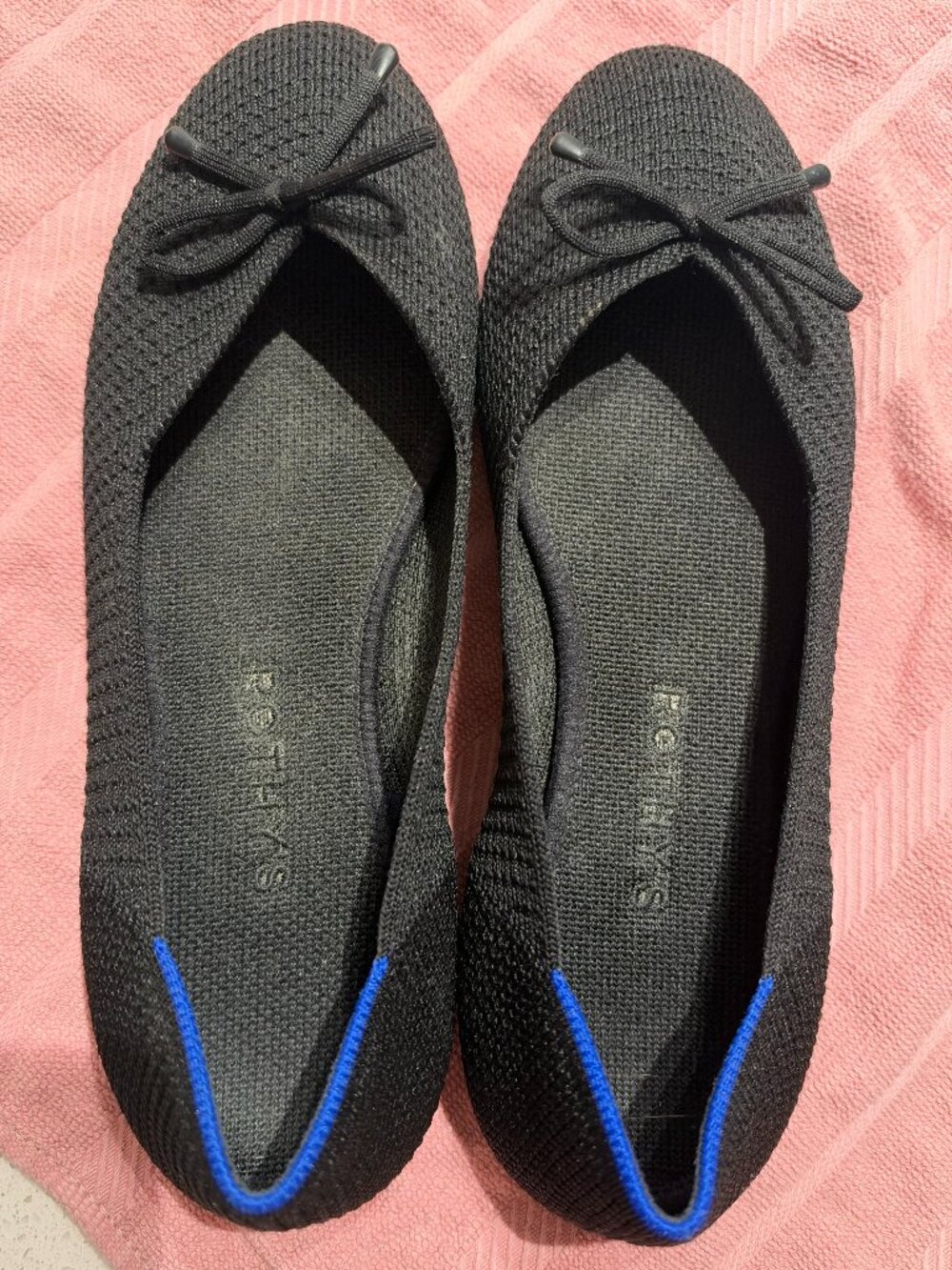 Rothy’s Black Round Toe Flats with Bow, Size 7